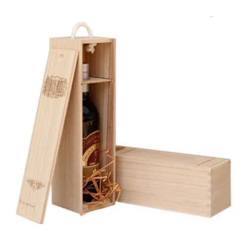 Single Wine Bottle Wooden Box With Handle